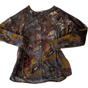 Snoskins Velour Paisley‎ Abstract Print Long Sleeve Top Boho Medium